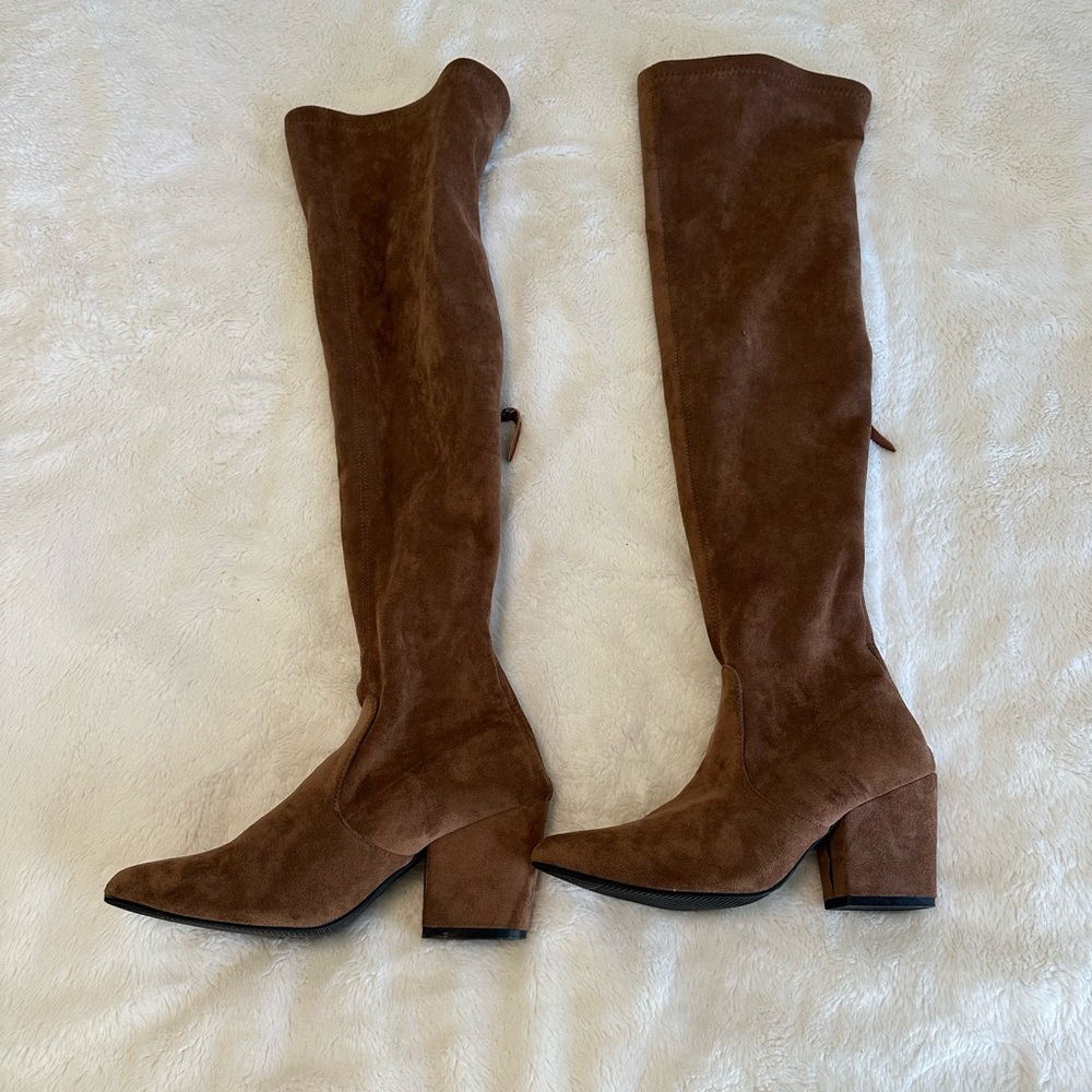 Amazon Brown Suede Over-the-Knee Block Heel Boots